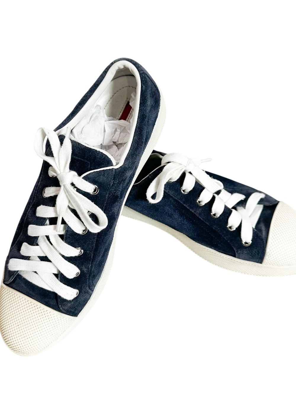 Prada Navy Low Top Lace Up Suede Women Sneakers Shoes Size 41.5 (US 11.5 W) - Picture 9 of 12